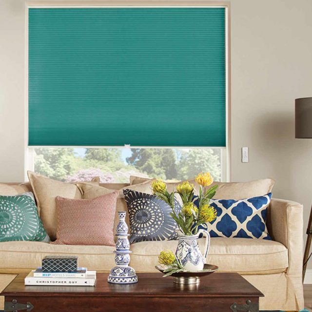 Darby Teal Honeycomb Blinds