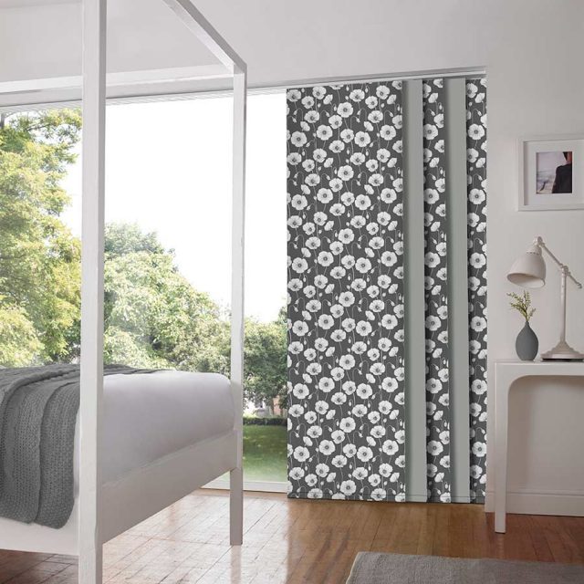 Lorraine Poppy & Novara Grey panel blinds